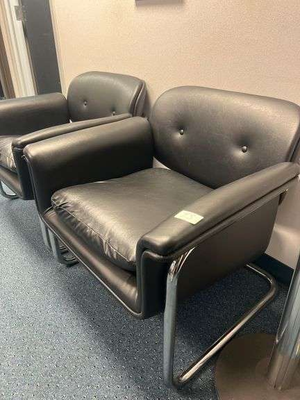 BLACK LEATHER? AND CHROME CHAIRS WITH ARMREST 31"x29"x2'