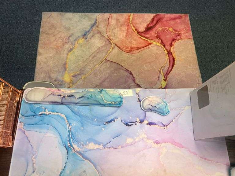 PINK LIQUID MARBLE THEMED LARGE MOUSE PAD WITH WRIST SUPPORTS,  63"x46" RUG , AND 10-LITER WASTE BASKET