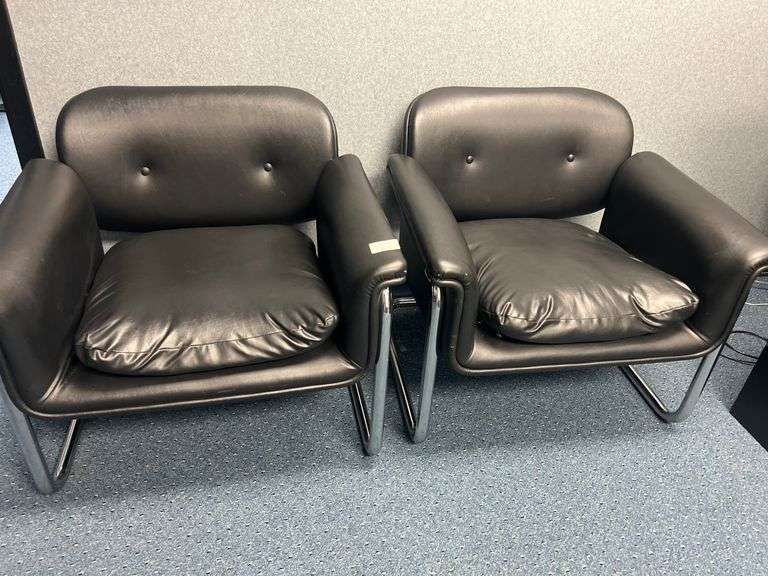 BLACK LEATHER? AND CHROME CHAIRS WITH ARMREST 31"x29"x2'