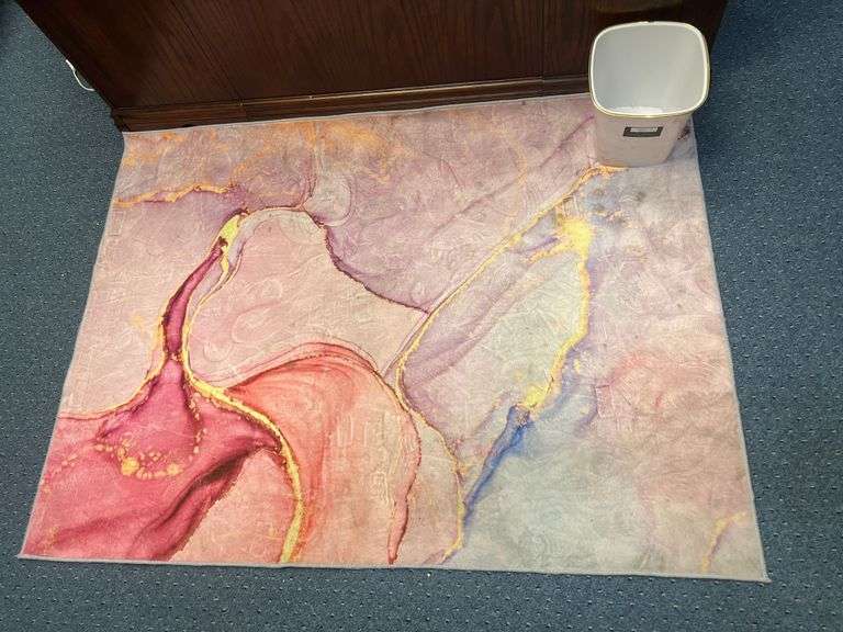 PINK LIQUID MARBLE THEMED LARGE MOUSE PAD WITH WRIST SUPPORTS,  63"x46" RUG , AND 10-LITER WASTE BASKET