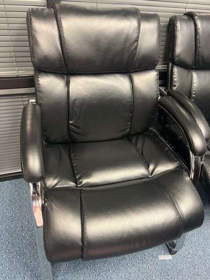 PADDED POLYESTER STATIONARY CHAIRS WITH CHROME ACCENTS APROX 25"x27"x37"