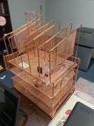 COPPER TONED OFFICE DESK SET INCLUDING FILE ORGANIZER, PEN HOLDERS, STAPLER, TAPE DISPENSER AND VARIOUS CLIPS