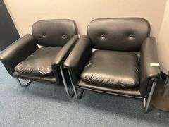 BLACK LEATHER? AND CHROME CHAIRS WITH ARMREST 31"x29"x2'
