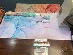 PINK LIQUID MARBLE THEMED LARGE MOUSE PAD WITH WRIST SUPPORTS,  63"x46" RUG , AND 10-LITER WASTE BASKET