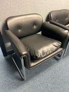 BLACK LEATHER? AND CHROME CHAIRS WITH ARMREST 31"x29"x2'