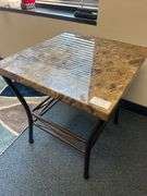 BROWN MARBLE FINISH LOW END TABLE APROX 20"x22"x22"