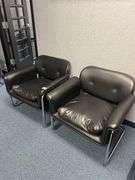 BLACK LEATHER? AND CHROME CHAIRS WITH ARMREST 31"x29"x2'