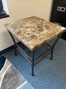 BROWN MARBLE FINISH LOW END TABLE APROX 20"x22"x22"