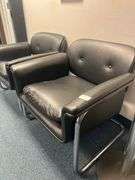 BLACK LEATHER? AND CHROME CHAIRS WITH ARMREST 31"x29"x2'