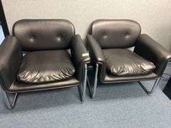 BLACK LEATHER? AND CHROME CHAIRS WITH ARMREST 31"x29"x2'