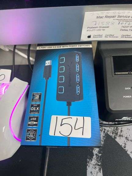 SABRENT HB-UM43 4-PORT USB 3.0 HUB WITH POWER SWITCHES WITH BOXM, WATCH CHARGER, AND USB-C CONVERTED TO USB - USB-C CHARGER INCLD.