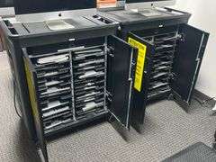 ERGOTRON HP 20 NOTEBOOK CHARGING CART HSTNN-ECO2 110/110/120V~,12A, 50/60HZ EACH PACKED FULL OF MACBOOKS IN SOME PROCESS OF REPAIR