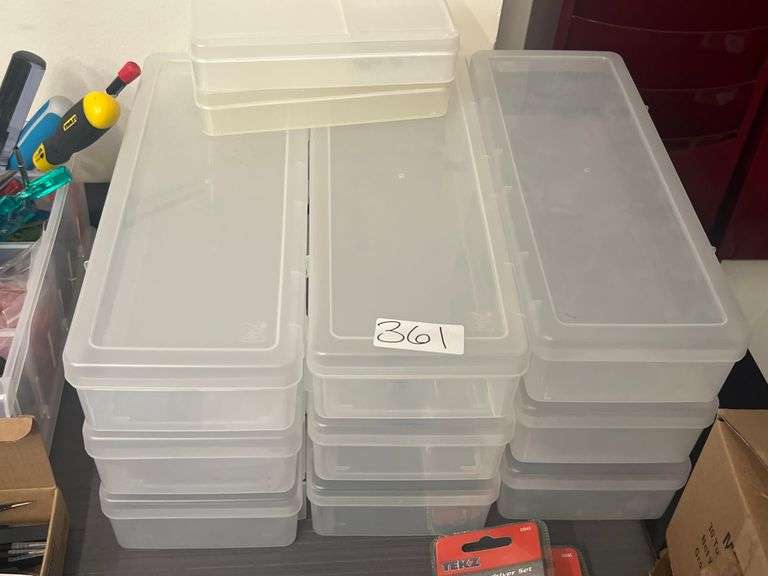 CLEAR PLASTIC ORGANIZERS INCLUDING IRIS 5" x 13" x 3"