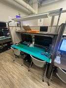 PHOENIX WORKSTATIONS 2-TIER WORKBENCH WITH ANTI STATIC MAT AND GROUNDING SPOT.. ELECTRONIC HEIGHT ADJUSTMENT AND EXTENSION STRIP MOUNTED APPROX 6' x 32" x 7'