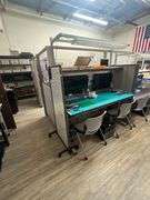 PHOENIX WORKSTATIONS 2-TIER WORKBENCH WITH ANTI STATIC MAT AND GROUNDING SPOT.. ELECTRONIC HEIGHT ADJUSTMENT AND EXTENSION STRIP MOUNTED APPROX 6' x 32" x 7'