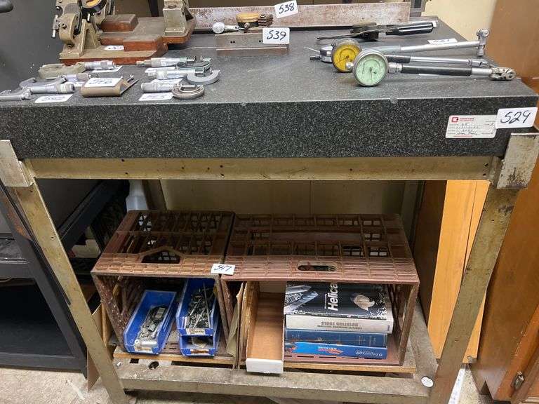 INDUSTRIAL ANTI-VIBRATION/ GRANITE? TOPPED MACHINIST TABLE APROX 38"x2'x40" WITH 4.5"THICK TOP