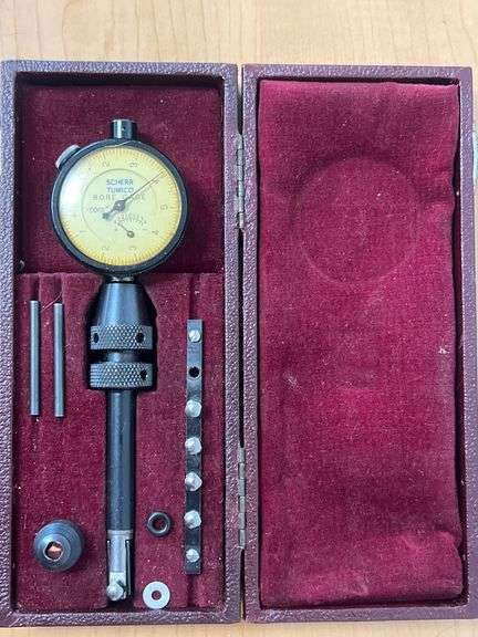 SCHERR TUMICO BORE GAGE .0001" IN WOODEN CASE WITH ATTACHMENTS