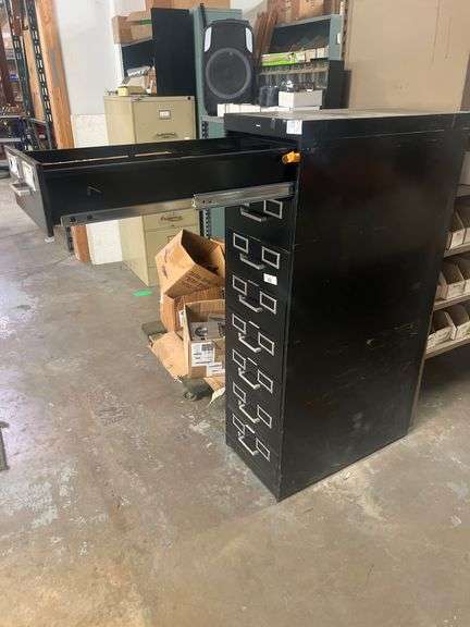 TENNSCO 8-DRAWER DUAL WINDOW BLACK METAL FILING CABINET APROX 15"x28"x53"