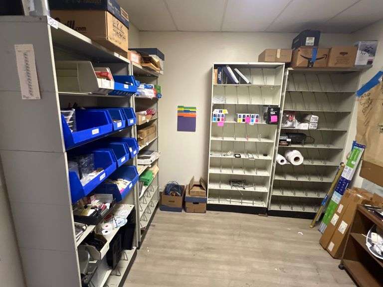 LARGE METAL FILING CABINETS INCLUDING 7-SHELF APROX 3'x13"x6' & 8-SHELF APROX 3'x13"x6.5'