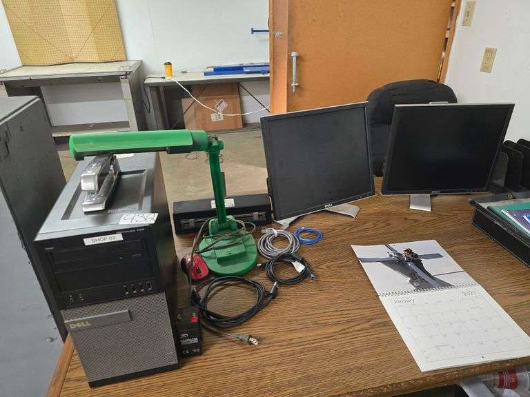 EVERYTHING ON OFFICE DESK INCLUDING DELL OPTIPLEX 790, (2) DELL MONITORS, WORK LAMP, ACCO 440 HOLE PUNCHER, ORGANIZERS ECT