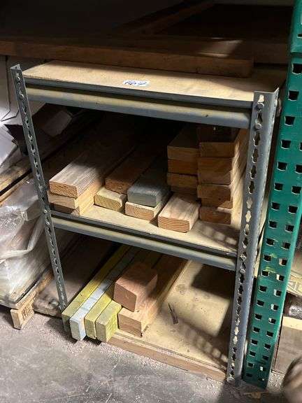 3-SHELF DROP IN STYLE METAL AND WOOD SHELVING UNIT WITH VARIOUS WOOD PCS INCLD.