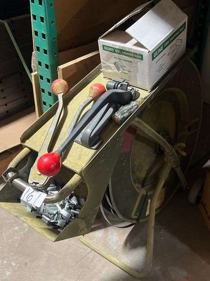 STEEL TAPE DISPENSER WITH BANDING TOOLS, STEEL STRAPPING SEALS, AND S-3823 STRAPPING KIT