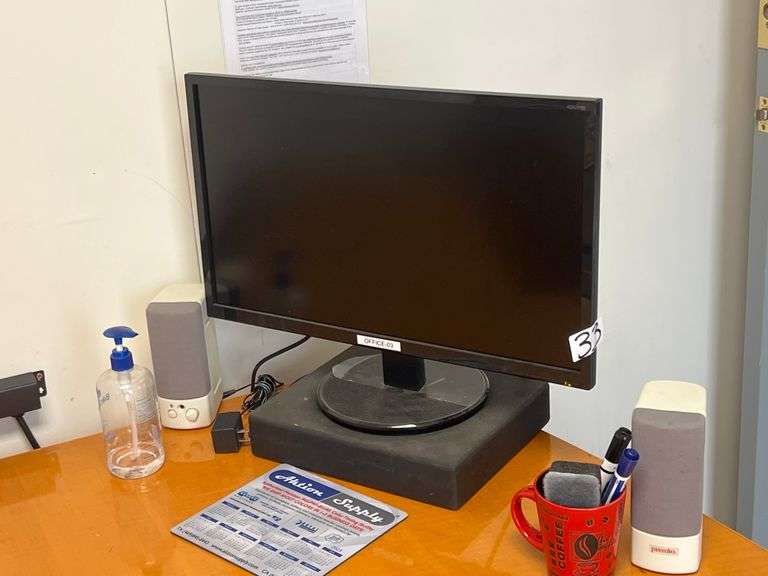 ACER LCD MONITOR K242HYL WITH LED BACKLIGHT POWERS ON, WITH STAND, VGA / POWER CABLE, AND PREMIO COMPUTER SPEAKERS ALL INCLUDED
