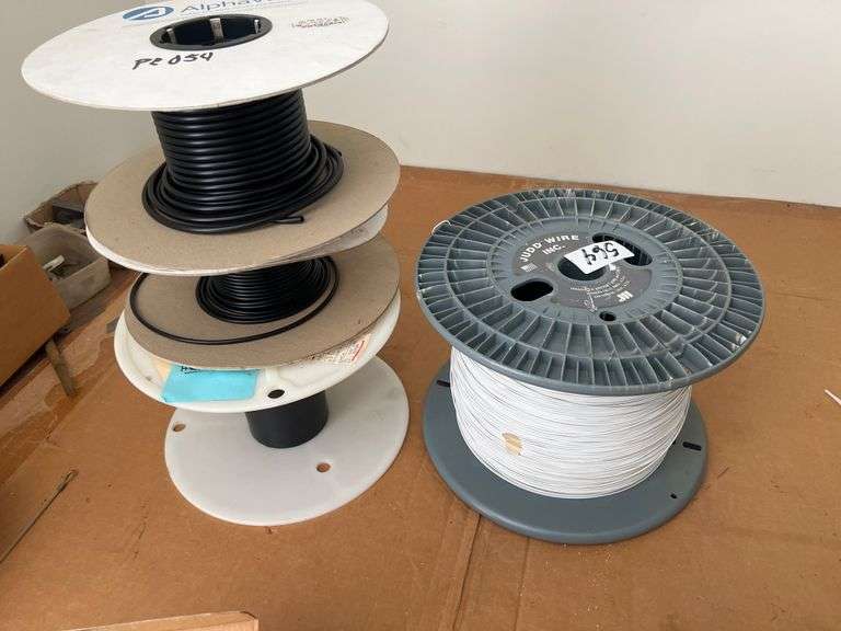WIRE SPOOLS INCLUDING JUDD WIRE IRRADIATED AIRCRAFT WIRE & CABLE ; ALPHAWIRE PVS 105 5 BLACK #5PVC TUBING 100V, ECT