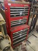 CRAFTSMAN METAL 3-TIER TOOL BOX WITH 12-TOTAL DRAWERS, TOP OPENING, ON WHEELS WITH BRAKES APROX TOTAL SIZE 27"x18"x5'