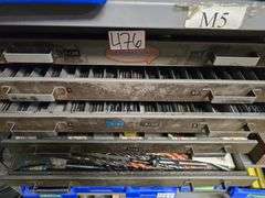 CLEVLAND 6-DRAWER ORGANIZER FULL OF SORTED MM DRILL BITS APROX 25"x17"x14"