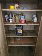 METAL STORAGE CABINET WITH 2-DOORS AND 6- SHELVES WITH PAINTING SUPPLIES APROX 3'x18"x78"