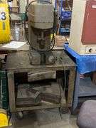 DENISON HYDROILICA MODEL A TWO TON MULTIPRESS 110V 1PH 60CY SN: 1810 MOUNTED TO ALL METAL ROLLING BENCH