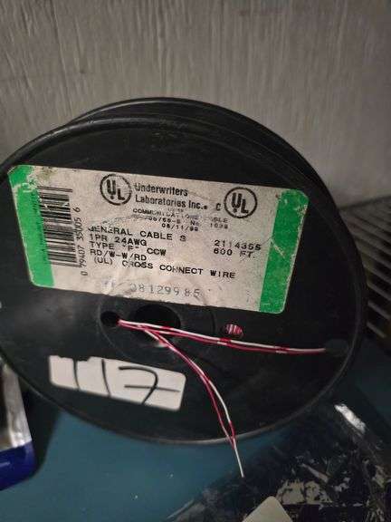 UNDERWRITERS LABORATORIES COMMUNICATIONS CABLE GENERAL CABLE S 1PR 24AWG TYPE F CCW RD/W-W/RD (UL) CROSS CONNECT WIRE ORIGINALLY 600' SOME MISSING
