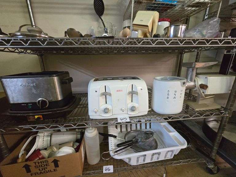 KITCHEN APPLIANCES SUCH AS SUNBEAM 4-BAY TOASTER, TOMMY TIPPEE BOTTLE WARMER, MEAT GRINDER ECT