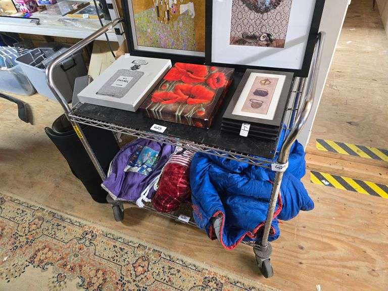 2-TIER METAL WAREHOUSE CART WITH SOLID METAL SLAB ON  TOP SHELF TOTAL DIMENSIONS APROX 38"x25"x40"
