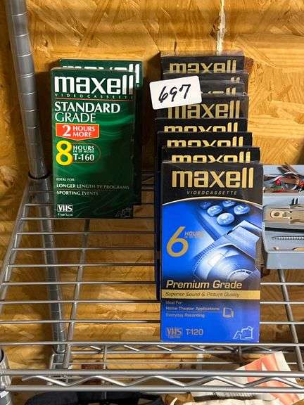 maxell standard grade 8-hr t-160 and 6-hour premium grade t-120 new video cassettes