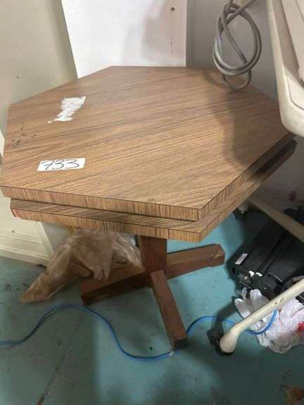 Hexagon shaped vintage end table solid wood aprox 18"x20"