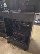 WOODEN AUDIO EQUIPMENT SERVER RACK ON WHEELS EACH APROX 22"x 18"x28" *Contents not included