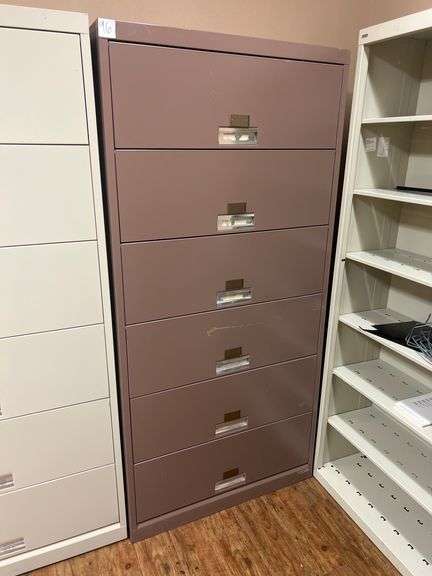 HON 10277 09 METAL CABINET WITH 6-DROP DOWN DOORS APROX 14"x36"x6'3"