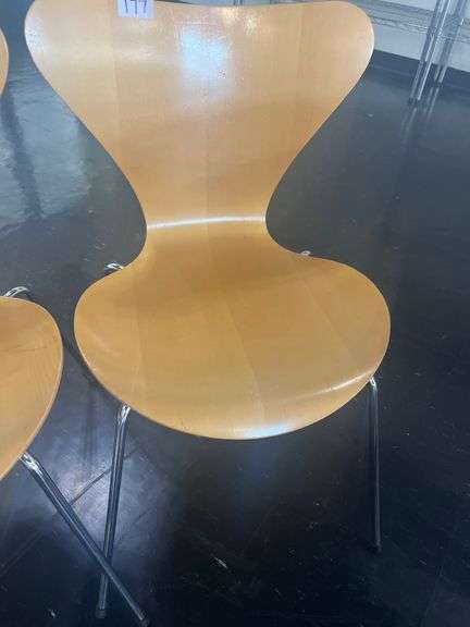 FRITZ HANSEN VINTAGE WOOD AND METAL CHAIRS DESIGN: ANNE JACOBSEN MADE IN DENMARK 1995