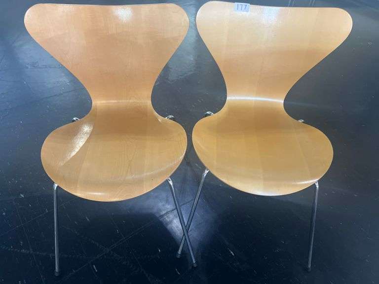 FRITZ HANSEN VINTAGE WOOD AND METAL CHAIRS DESIGN: ANNE JACOBSEN MADE IN DENMARK 1995
