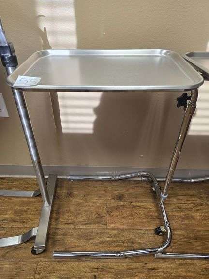 MEDICAL OFFICE TRAY APROX 19"x13"x32"min height  WITH ADJUSTABLE HEIGHT AND TOP ANGLE ON 2-WHEEELS