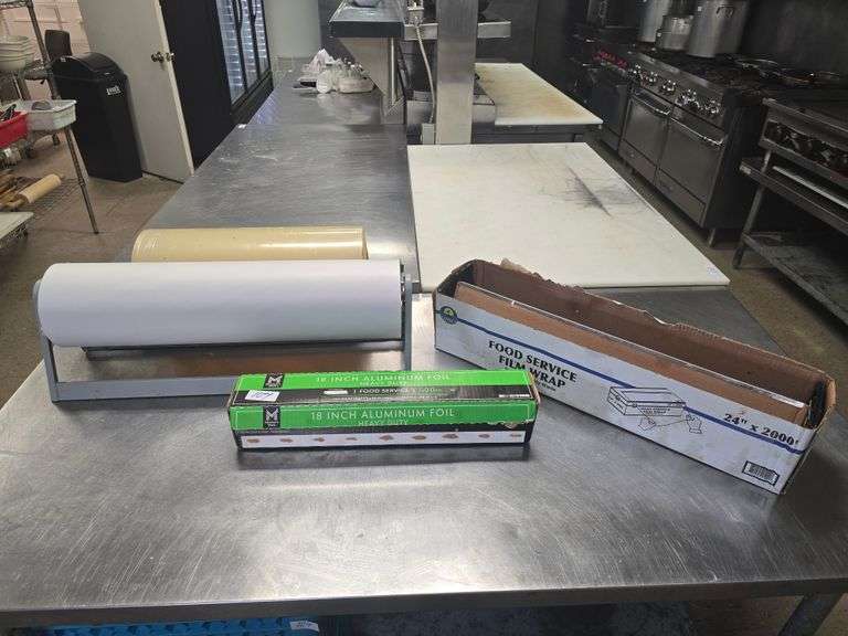 FOOD SERVICE ROLLS INCLUDING 18" ALUMINUM FOIL , 24" FILM WRAP , 24" CARDBOARD PAPER ROLL AND 18" PLASTIC WRAP