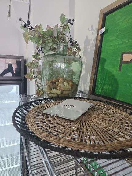 FAUX FOLIAGE WITH LARGE GLASS VASE