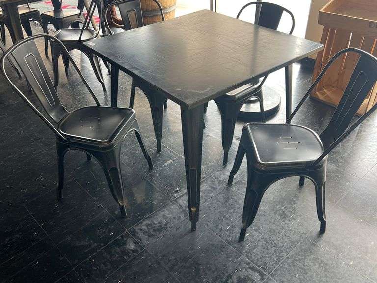 BLACK METAL 3'sq.x30"H TABLE WITH 4-MATCHING CHAIRS