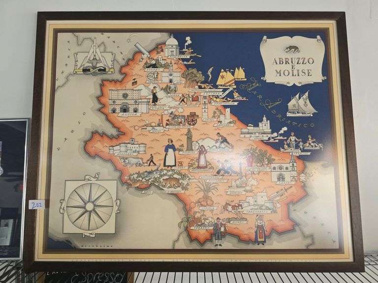 LARGE ABRUZZO E MOLISE FRAMED MAP APROX 3'