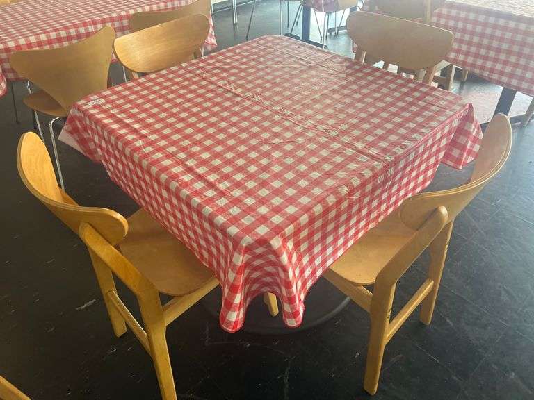 FORMICA TOPPED TABLE 36"SQUARE 30"H AND SAFAVIEH NEW YORK SOLID WOOD DINING CHAIRS *sold per piece