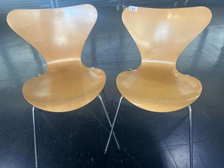 FRITZ HANSEN VINTAGE WOOD AND METAL CHAIRS DESIGN: ANNE JACOBSEN MADE IN DENMARK 1995