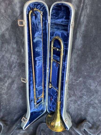 VINTAGE SILVERTONE  TROMBONE 183837 MADE IN ELKHART-IND WITH CASE INCLD.