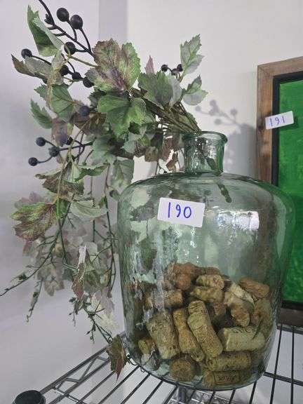 FAUX FOLIAGE WITH LARGE GLASS VASE